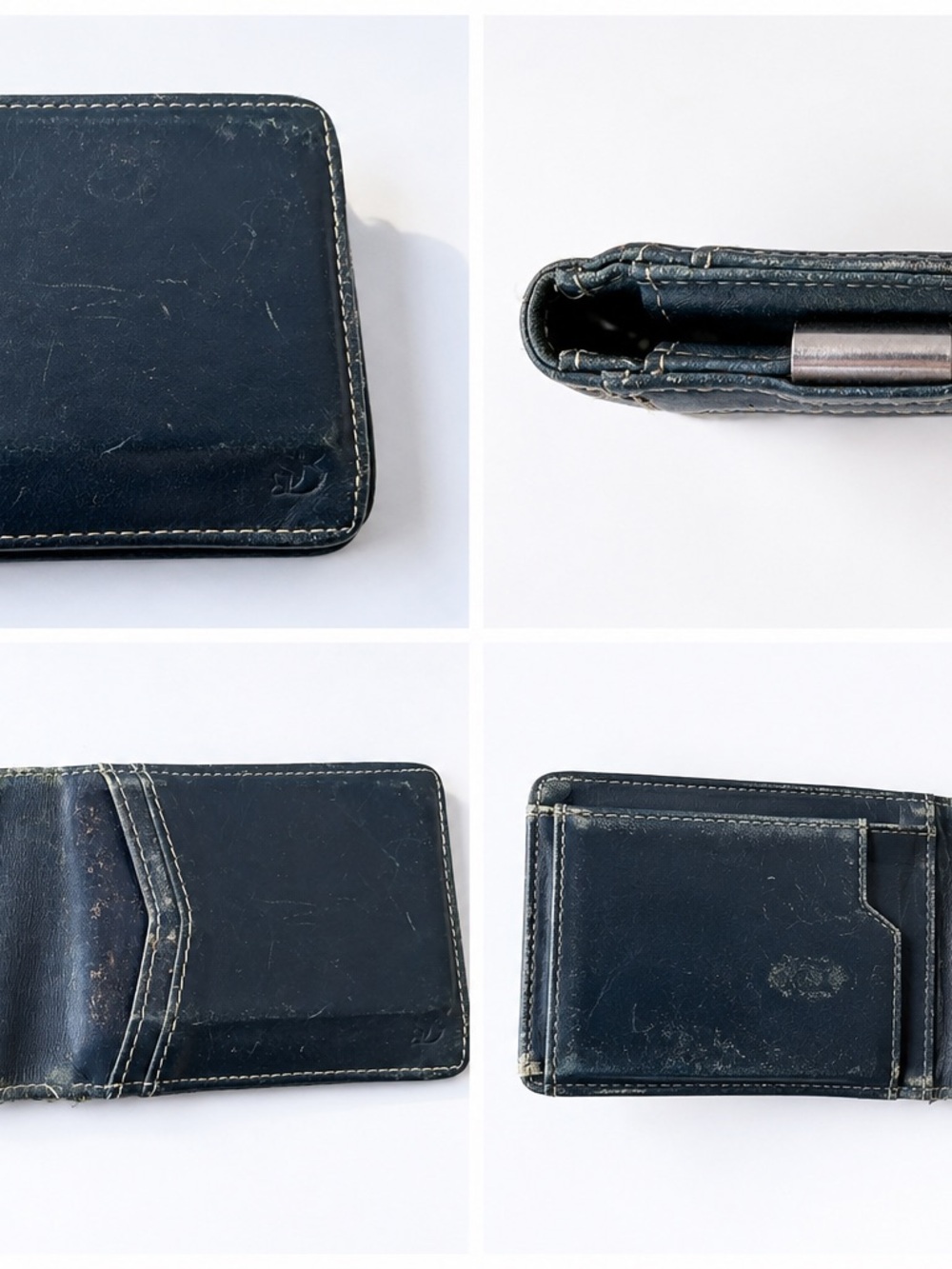 Classic Navy Leather Bifold Wallet
